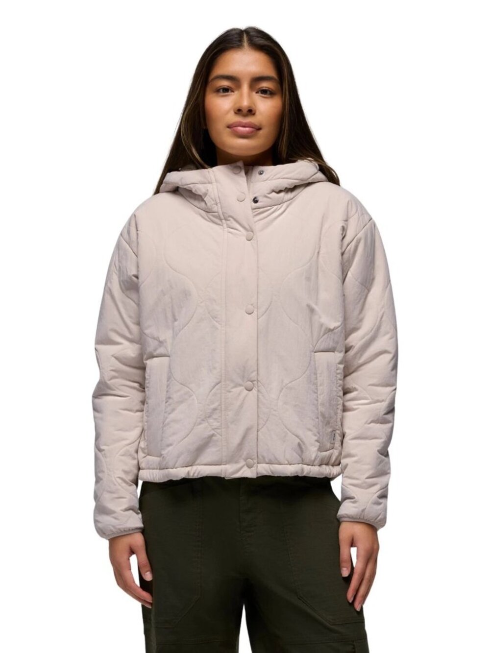 PRANA Encinitas Puffer Cropped Casual Jacket Almond/Light Tan Women's Large